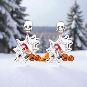 Nightmare Before Christmas Sally Web and Pumpkin Drop Earrings in White NWT